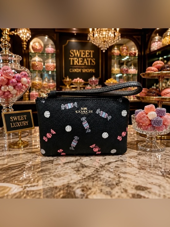 Coach Handbags - 🍬COACH BLACK CANDY PRINT ZIP WRISTLE